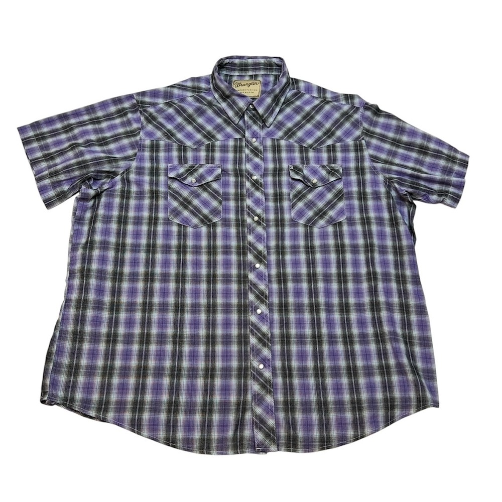 Wrangler Western Fashion Pearl Snap Shirt Plaid Purple Men (S-M) Cowboy Rodeo‎
